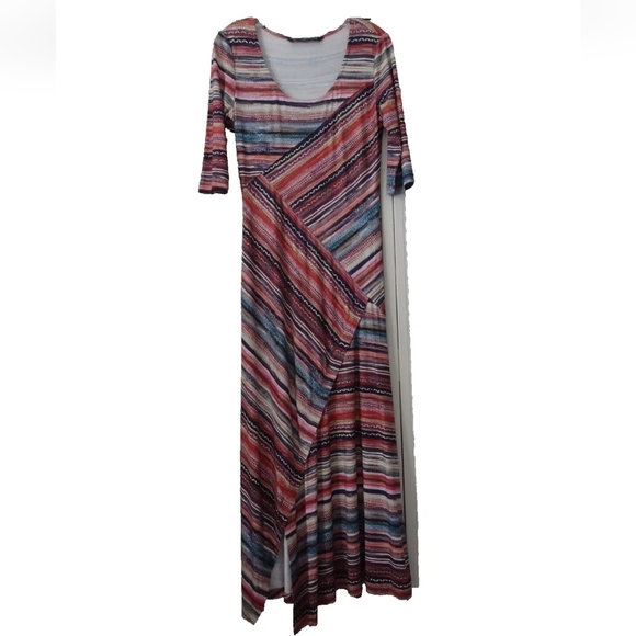Peruvian Connection S Monserrato Maxi Long Viscose Stretch Dress Angled Slit - Picture 1 of 10